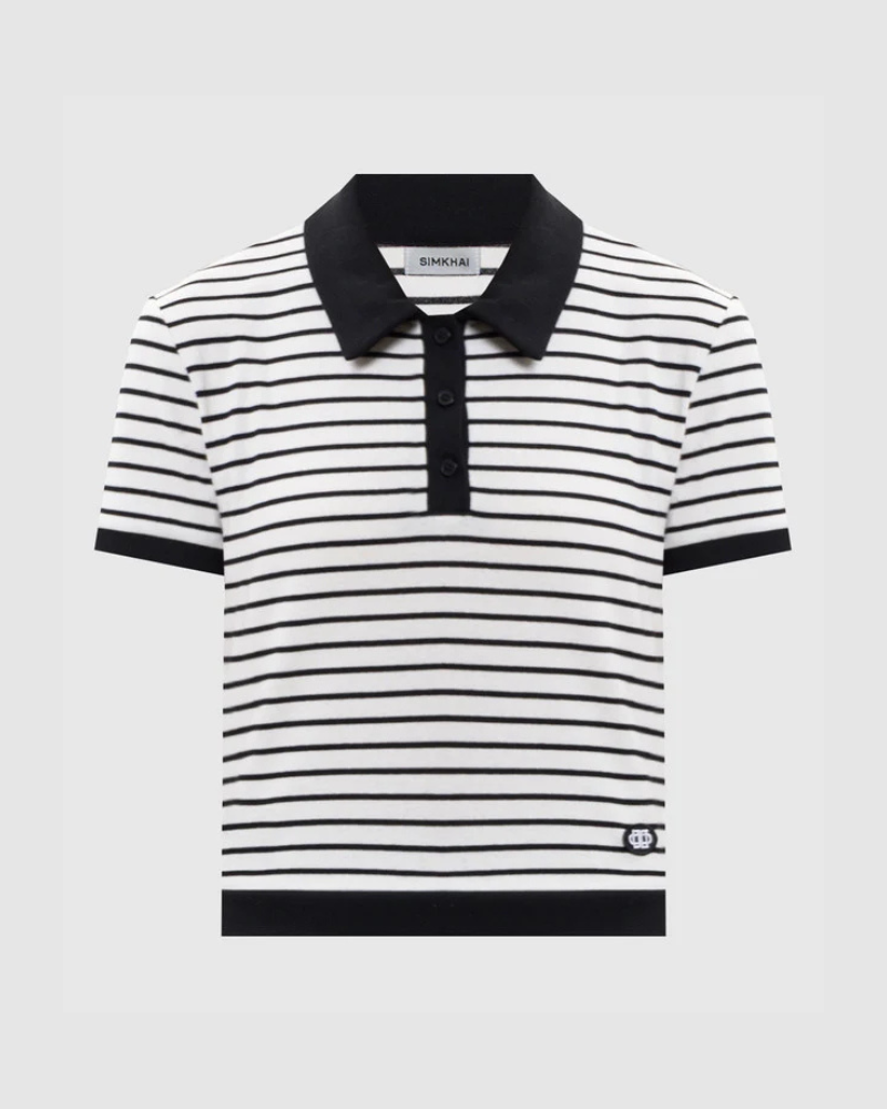 Simkhai White Striped Polo Shirt at Century 21 NYC