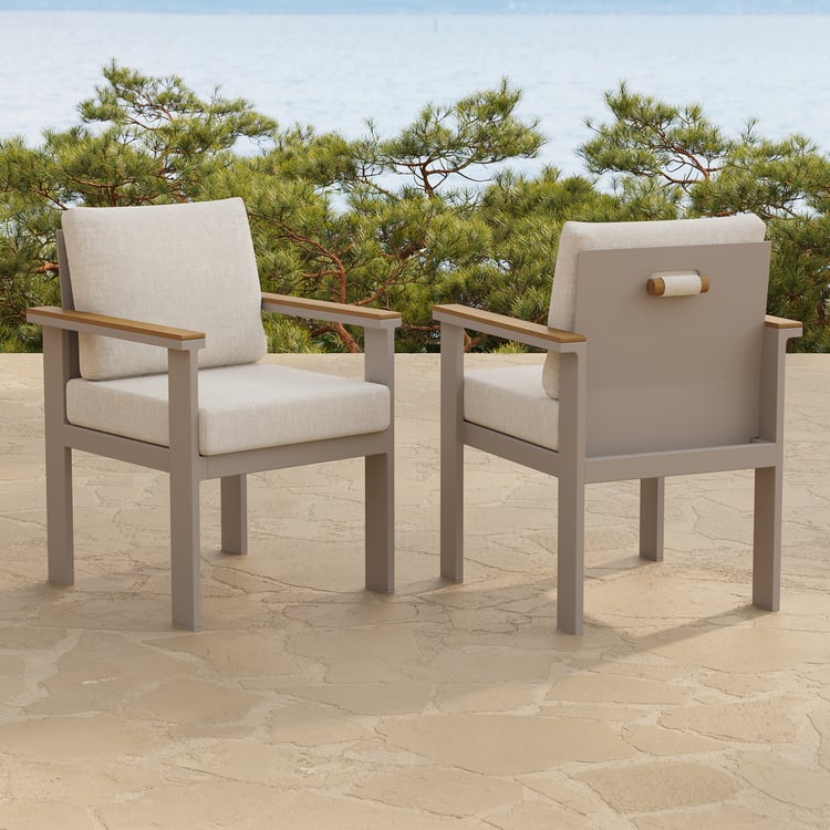 Tevara Outdoor Teak & Aluminum Dining Chairs in Sand, Set of 2