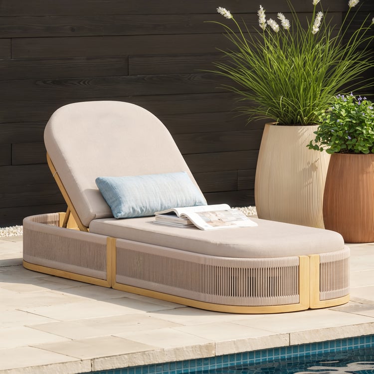 Costra Outdoor Aluminum & Rope Weave Reclining Chaise Lounge in Ivory