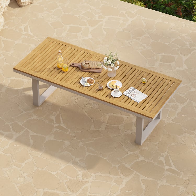 Tevara Outdoor Teak & Aluminum Dining Table in Sand, Seats 6-8