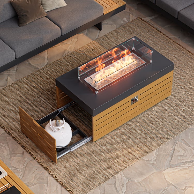 Tevara Outdoor 47" Propane Smokeless Rectangular Fire Pit Table in Gray