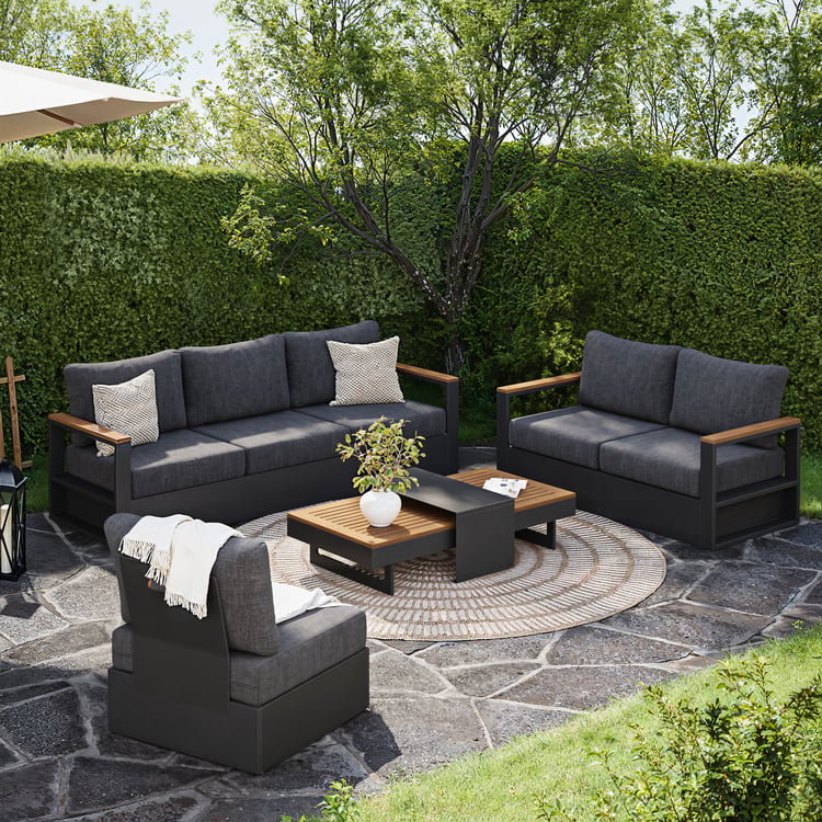 Tevara Convertible Outdoor Sectional Sofa Set with Teak & Aluminum Frame, Gray