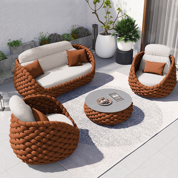 Cocaro 4-Piece Outdoor Rope Weave Sofa Set with Coffee Table in Orange