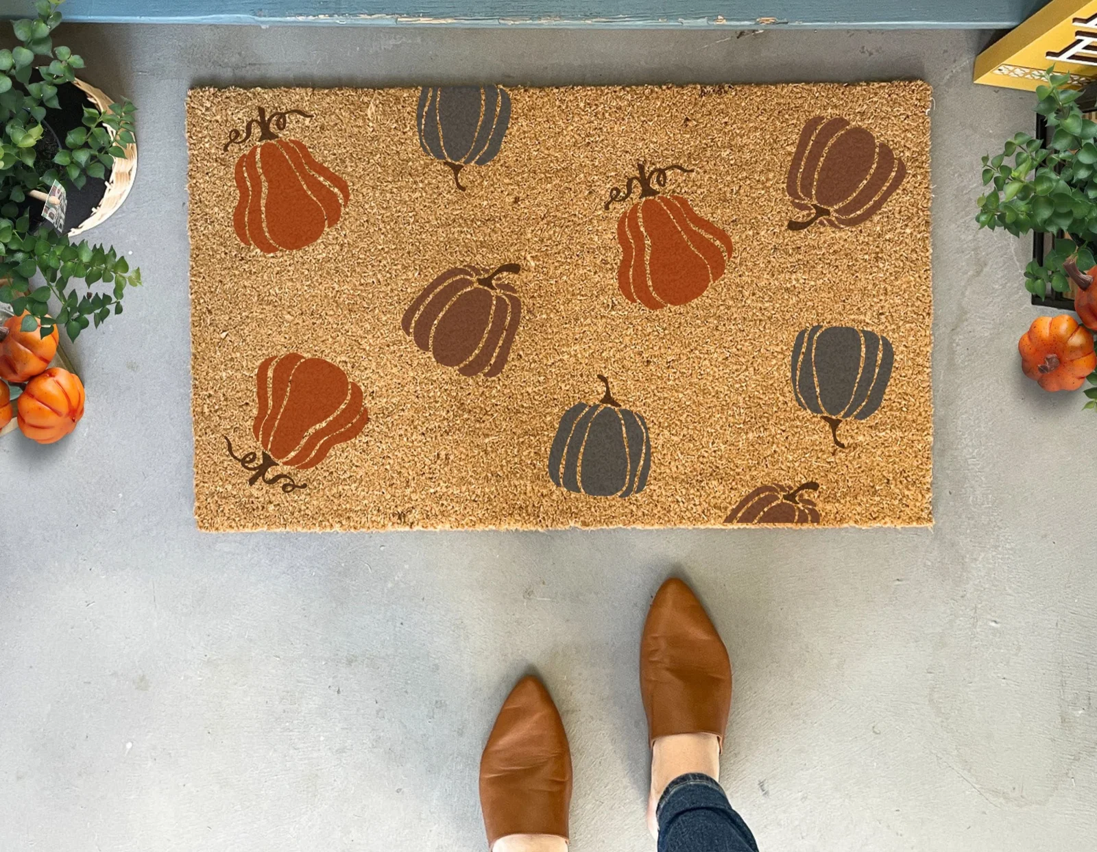 Image of Colorful Fall Pumpkin Pattern Outdoor Doormat