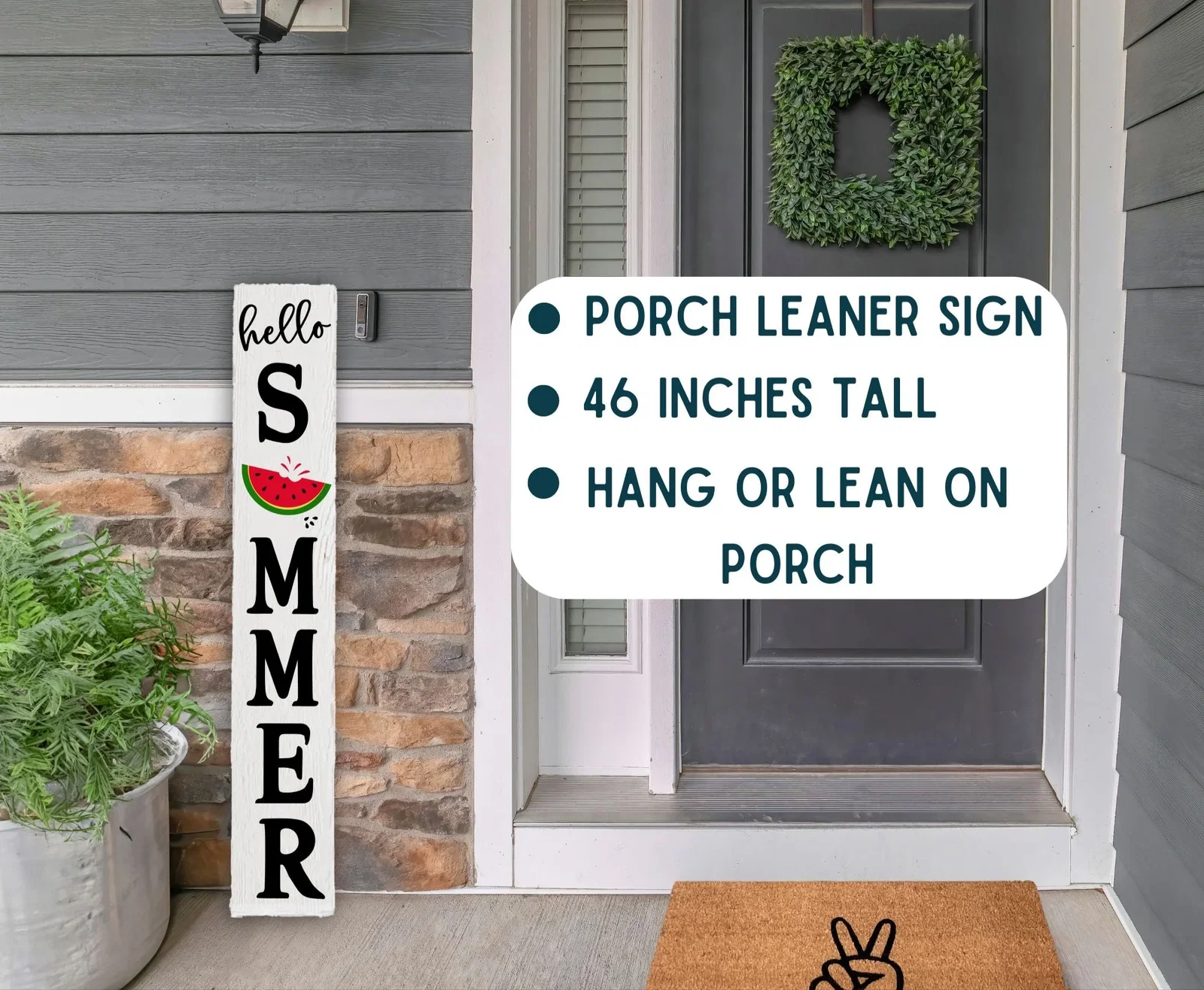 Image of Hello Summer Porch Sign – Tall Vertical Welcome Sign with Colorful Watermelon
