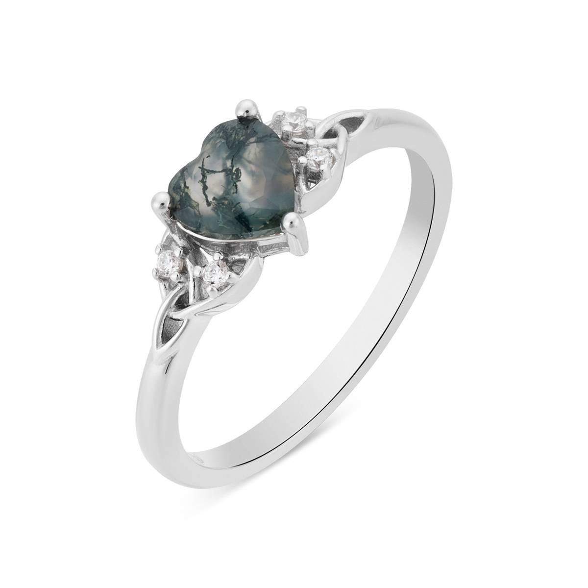 Argento Silver Celtic Moss Agate Heart Ring