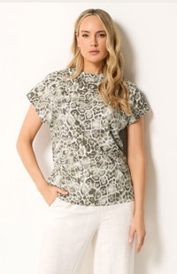 LTS Tall Natural Brown Leopard Print Grown On Sleeve Top