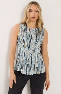 LTS Tall Blue Abstract Print Satin Pleated Vest Top