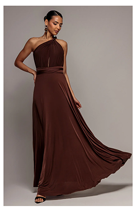 Multiway Tie-Up Maxi Dress - Dark Brown by Goddiva