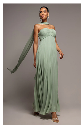  Sleeveless Pleated Chiffon Multiway Scarf Maxi Dress