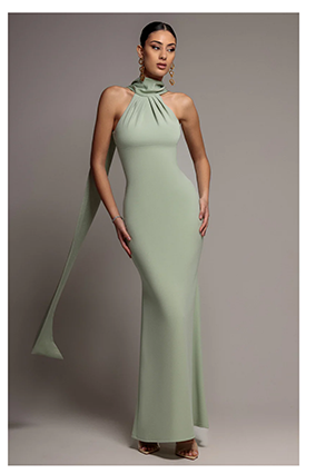  Scuba & Soft Satin Halterneck Maxi Dress With Back Sash