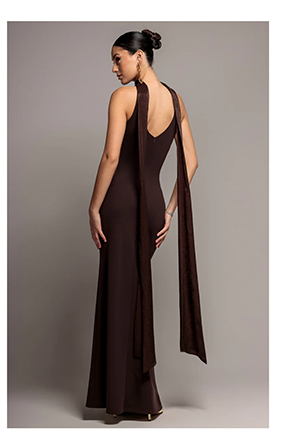  Scuba & Soft Satin Halterneck Maxi Dress With Back Sash