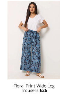M&Co Navy Blue Floral Print Wide Leg Trousers