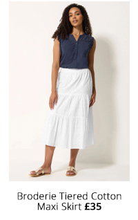 M&Co White Broderie Tiered Cotton Maxi Skirt