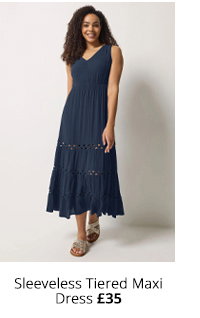 M&Co Navy Blue Sleeveless Tiered Maxi Dress