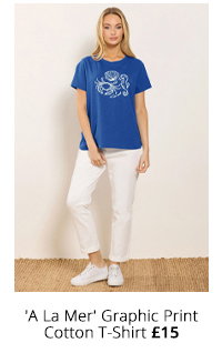 M&Co Blue 'A La Mer' Graphic Print Cotton T-Shirt