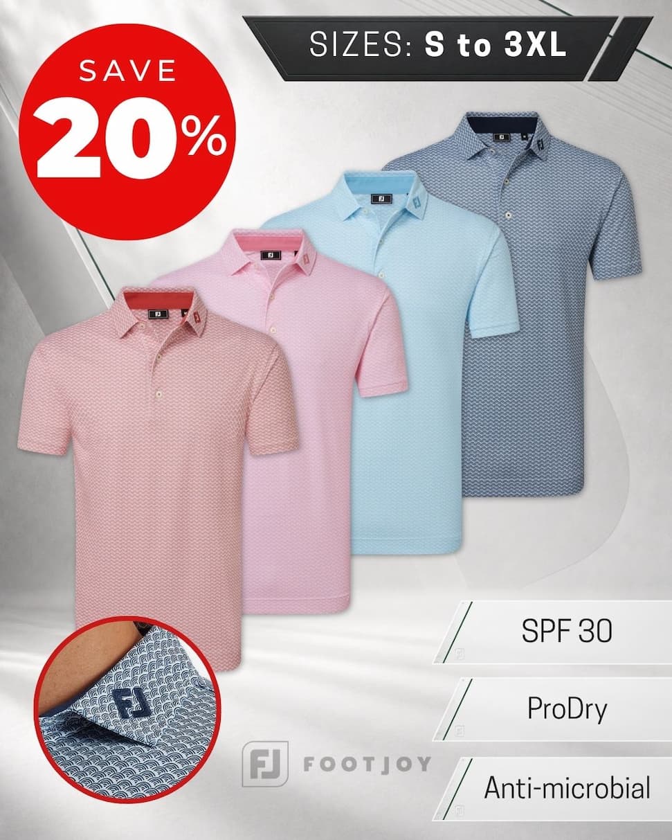 Footjoy Mens Scallop Geo Pique Moisture Wicking Easy Care Golf Polo Shirt
