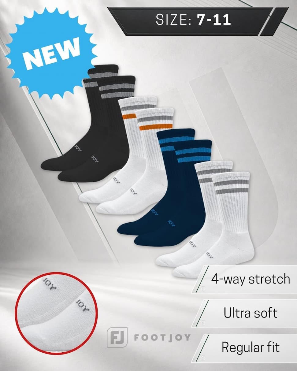 Footjoy Mens ComfortSof Crew Cushioned Cotton Blend 3 Pack Golf Socks