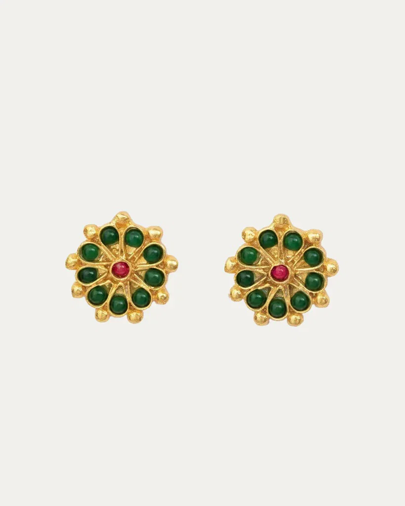 Image of Marigold Green Agate Beaded Stud Earrings