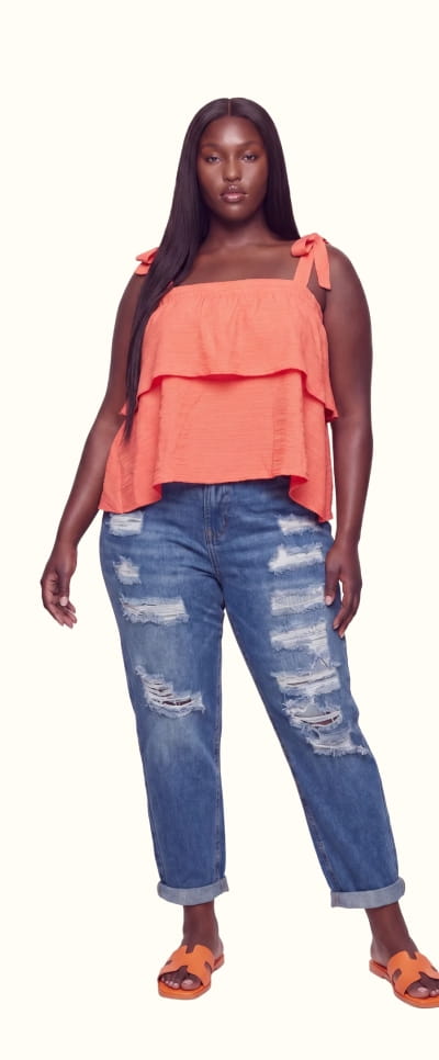 Shop Plus Size Textured Knit Tie Shoulder Tiered Top