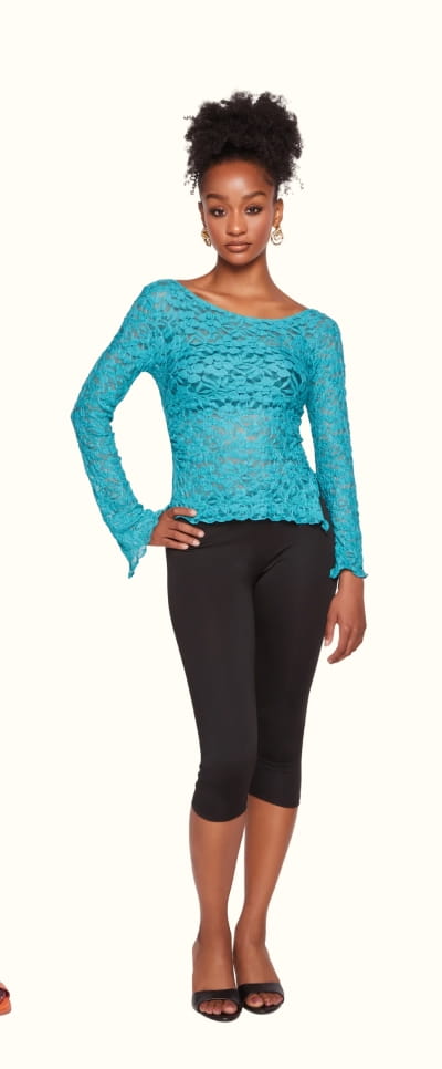 Shop Lace Bell Sleeve Side Slit Top