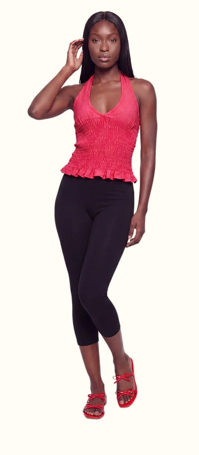 Shop Smocked Waist Tie Back Keyhole Detail Halter Top