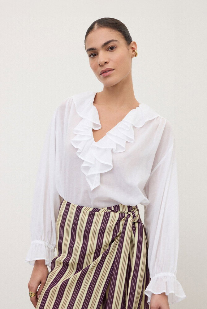 Camicia in cotone con volant