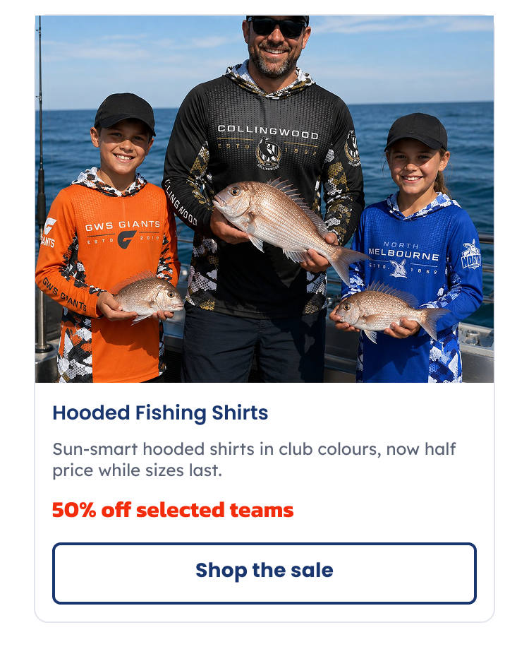 A man and two children on a fishing boat wearing AFL Hooded Fishing Shirts