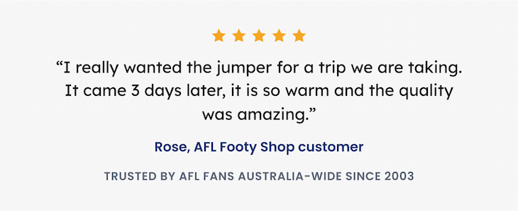 A sample of one of AFL Footy Shop's many 5 Star Reviews