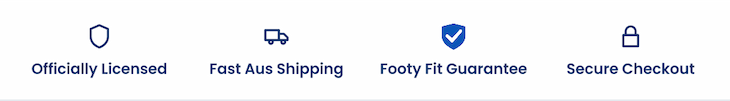 A range of icons showing all the reasons to buy from AFL Footy Shop