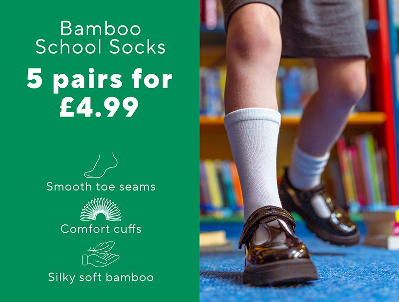 Bamboo School Socks - 5 pairs for £4.99