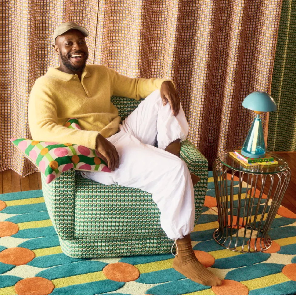 male model in jumper with oversized brooch