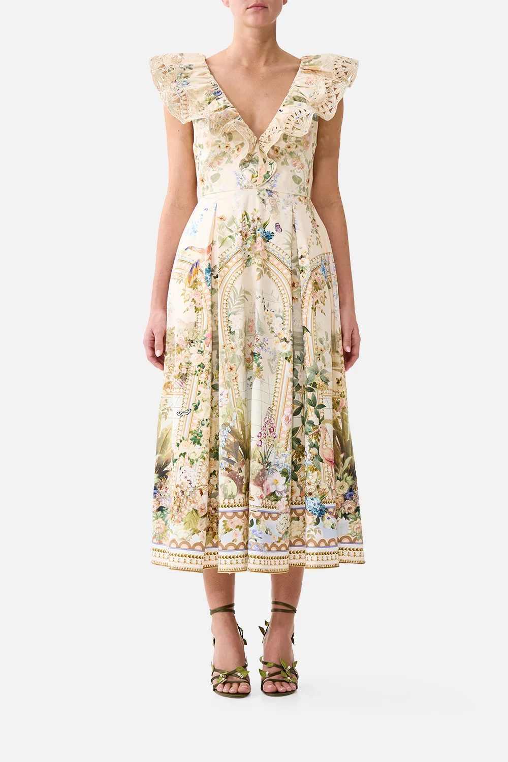 Image of V NECK FRILL MIDI DRESS MIDSUMMER MASTERPIECE