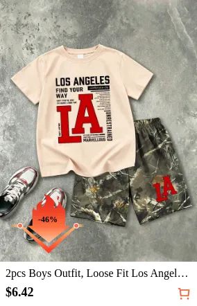 2pcs Boys Outfit Loose Fit Los...