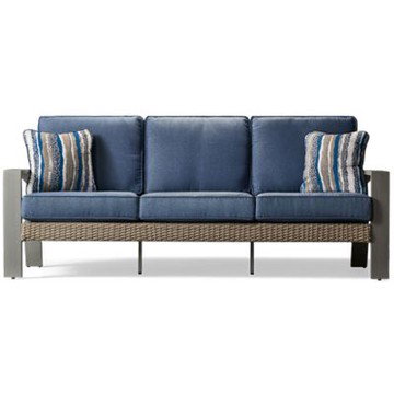Half Moon Beach Sofa - Woven Resin Wicker - Powder-Coated Aluminum Frame - High-Performance Nuvella Cushions - Slightly Arched Track Armrests