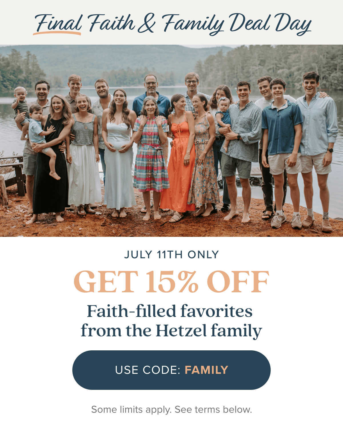 July 11th Only: Get 15% Off Hetzel Family Favorites that shaped our hearts and home.