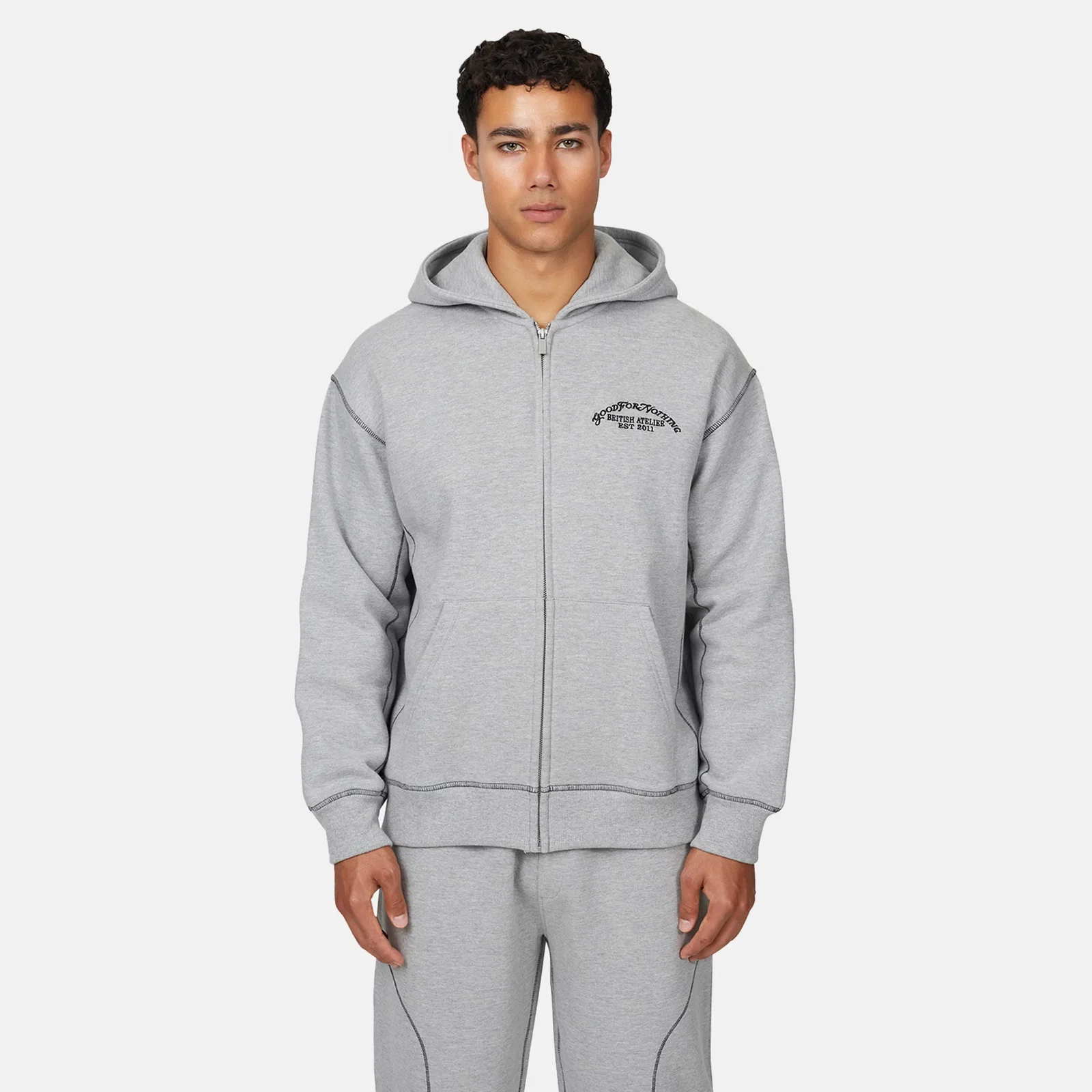 Image of Overlock Grey Marl Zip Hoodie