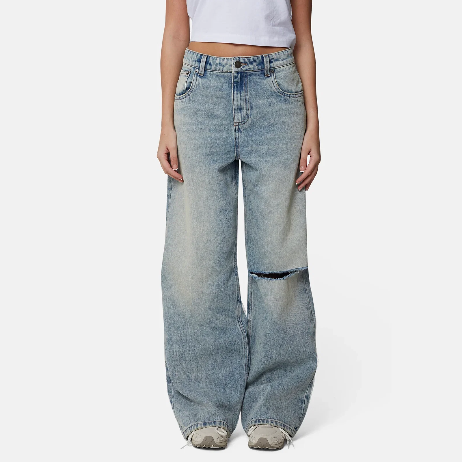 Image of Ripped Blue Washed Denim Jeans
