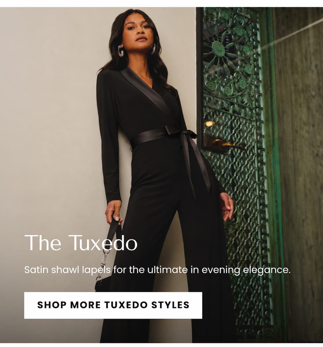 Jersey Wide Leg Tuxedo Jumpsuit With Charmeuse Details In Black