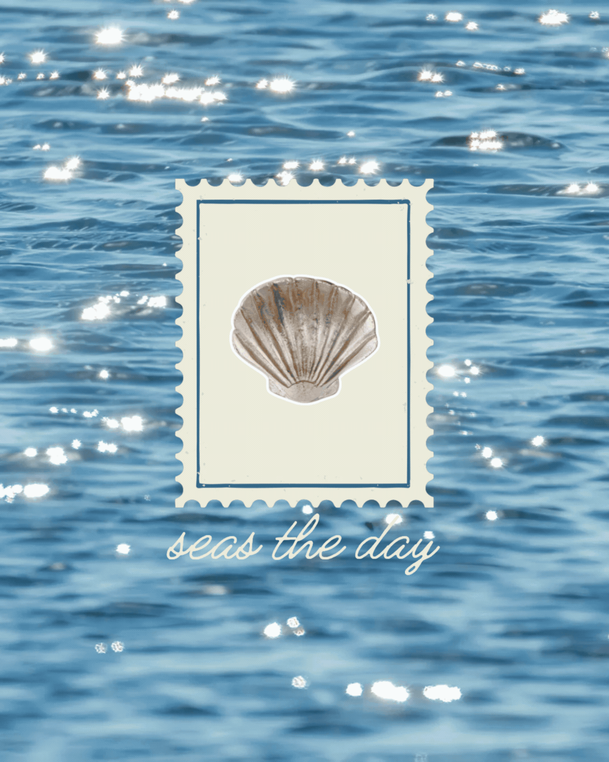 Gif of shell decor on top of photo of water.