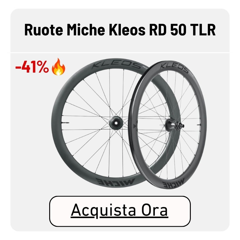 Pair of Ruote Miche Kleos RD 50 TLR carbon bicycle wheels (tubeless-ready), front and rear set — product image, 41% discount