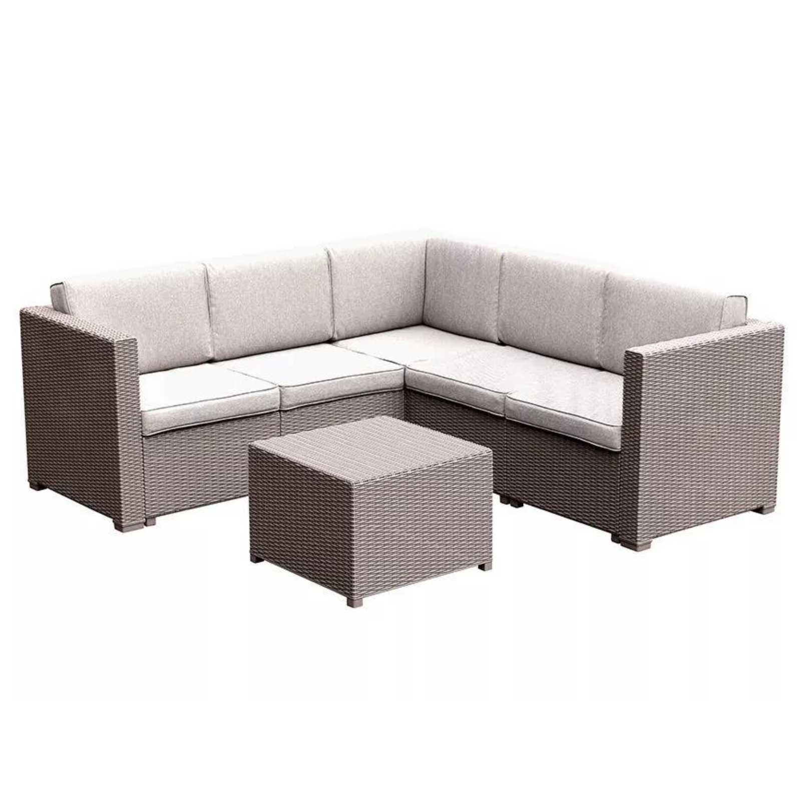Image of Rattan Effect 5-Seater Corner Sofa & Table Set Brown