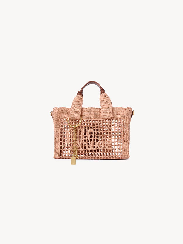 Small Summer Banana east-west tote bag with strap in raffia