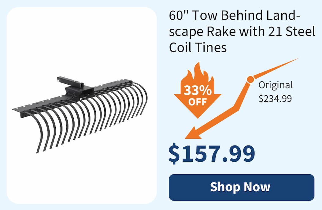 60" Tow Behind Landscape Rake with 21 Steel Coil Tines