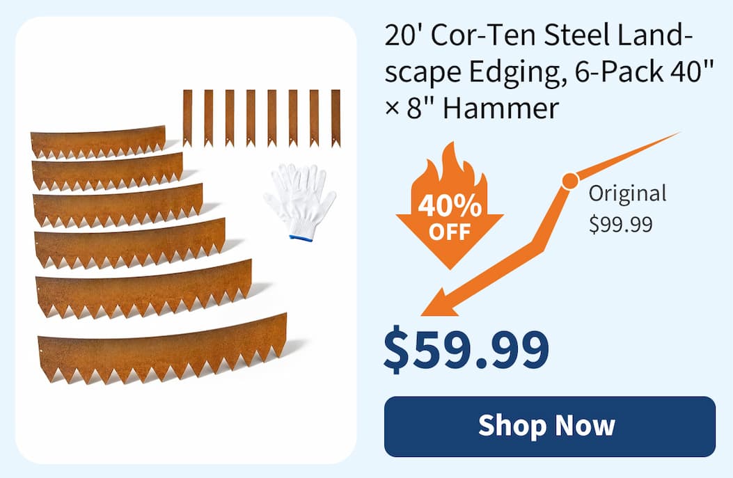 20' Cor-Ten Steel Landscape Edging, 6-Pack 40" × 8" Hammer
