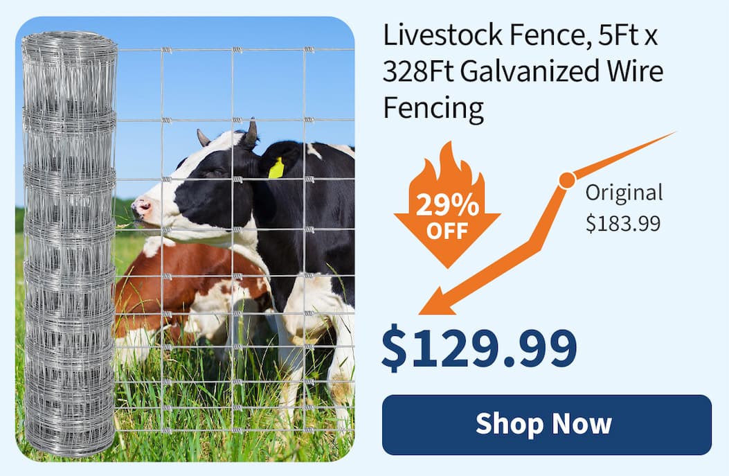 Livestock Fence, 5Ft x 328Ft Galvanized Wire Fencing