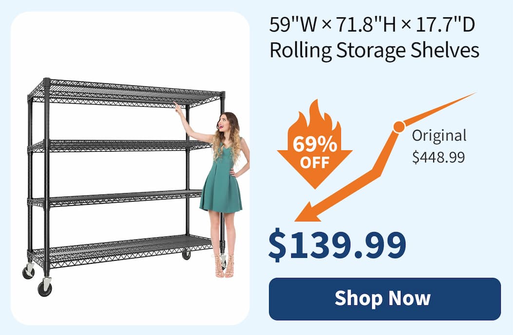 59"W × 71.8"H × 17.7"D Rolling Storage Shelves