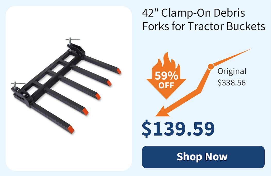 42" Clamp-On Debris Forks for Tractor Buckets