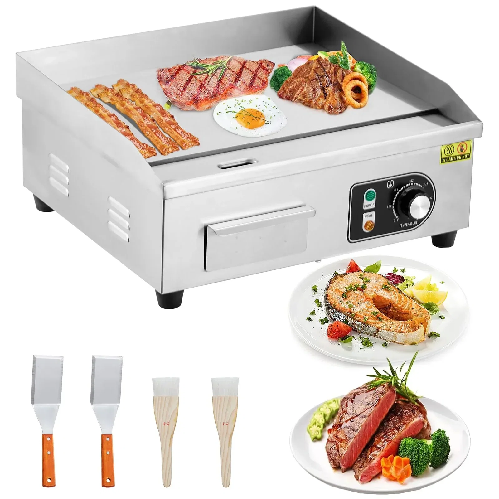 Image of 14-Inch Commercial Electric Grill 1500 Watts Non-Stick Stainless Steel