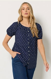 LTS Tall Navy Blue Polka Dot Cotton Dobby Top